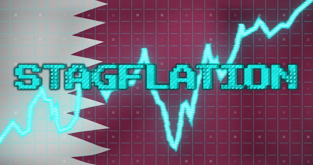 Stagflation Text on Bahrain Flag with Rising Graph