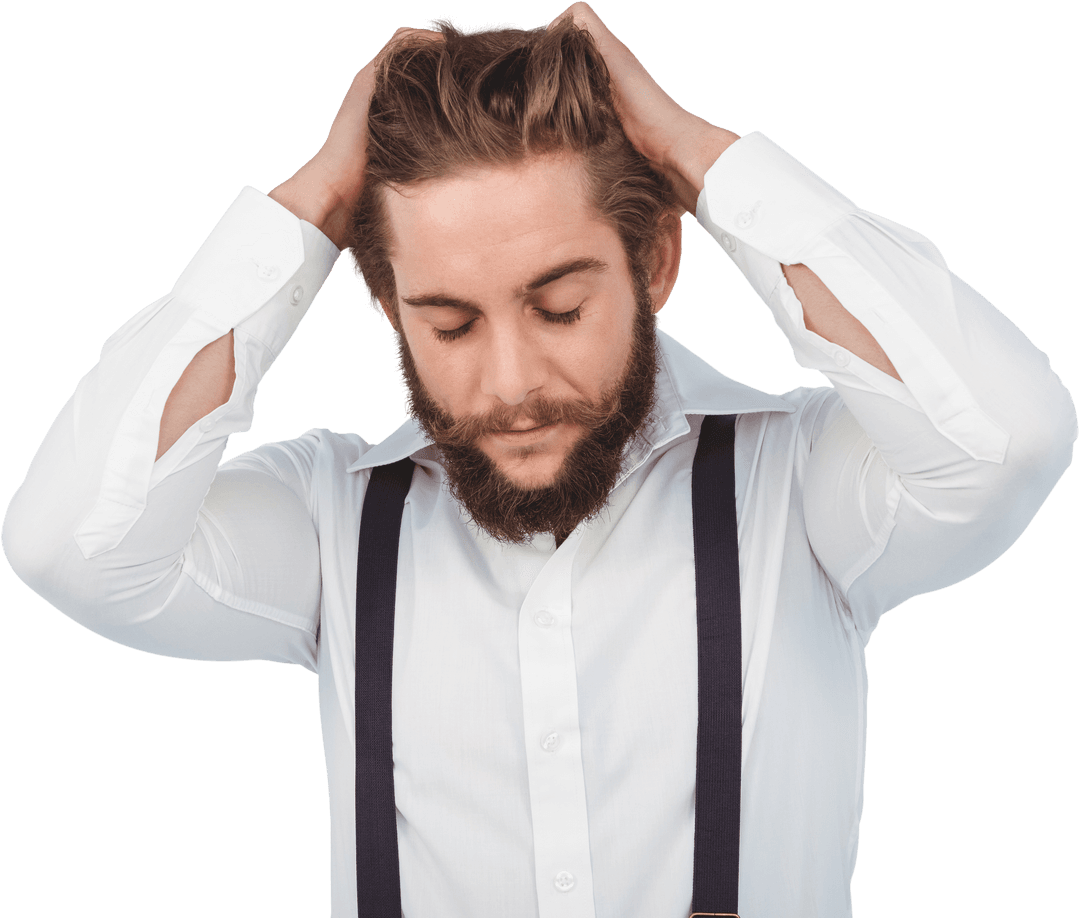Frustrated Bearded Hipster Pensive against Transparent Background