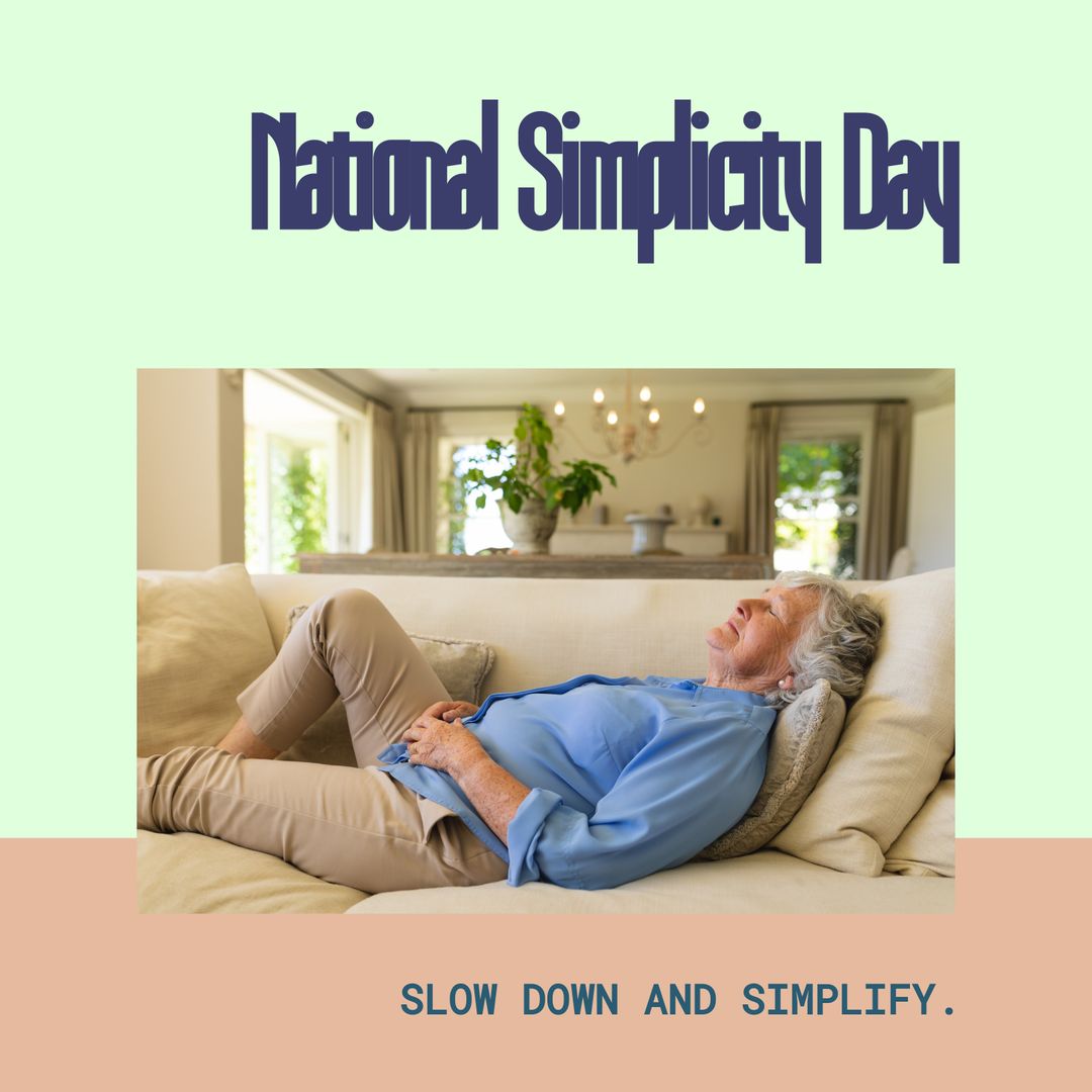 Senior Woman Relaxing at Home on National Simplicity Day
