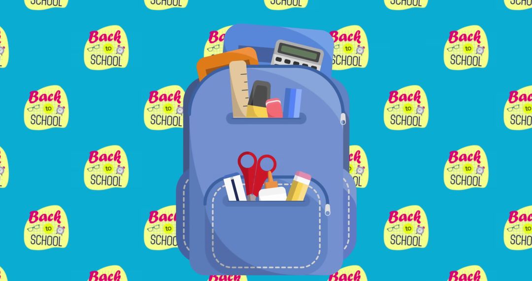 Back to School Concept Featuring a Backpack with Supplies over a Blue Background - Free Images, Stock Photos and Pictures on Pikwizard.com