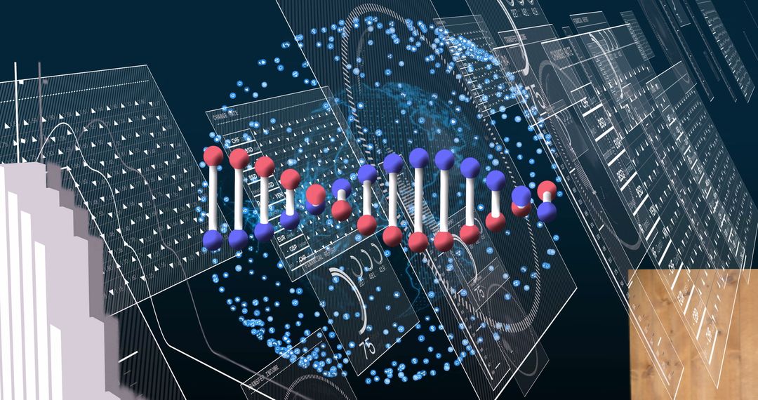 Rotating DNA Helix in Futuristic Holographic Interface