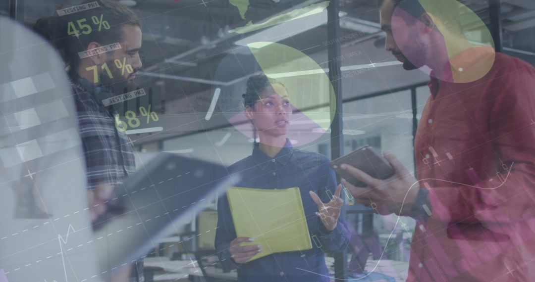 Diverse Team in Modern Office Analyzing Financial Data Visualization