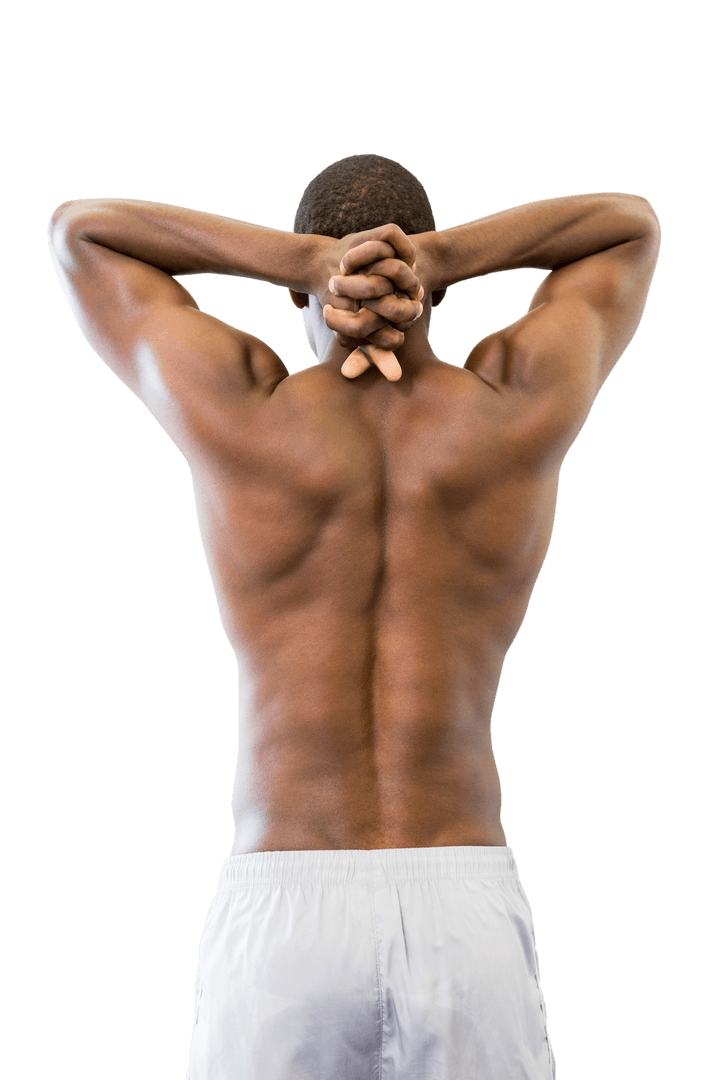 Shirtless Athlete Stretching on Transparent Background