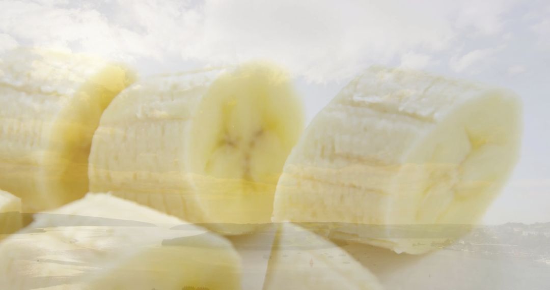 Abstract Banana Slices Overlapping Peaceful Beach
