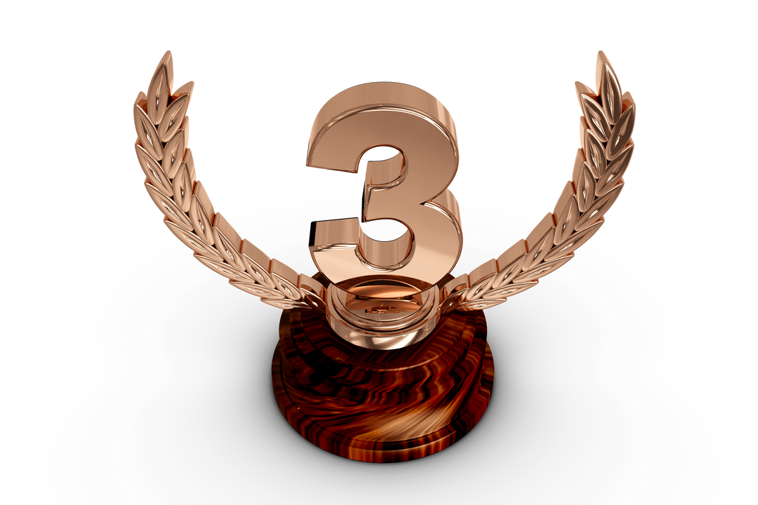 Bronze Trophy with Bay Leaves and Number Three on Transparent Background - Download Free Stock Images Pikwizard.com