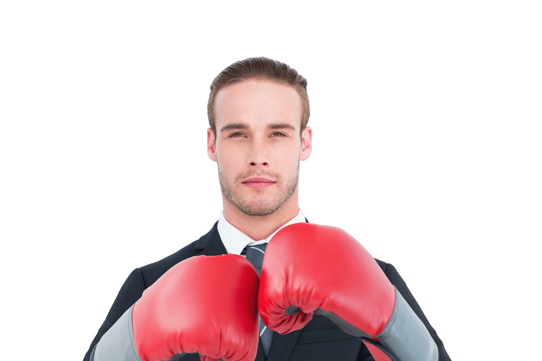 Transparent Businessman in Suit Wearing Boxing Gloves