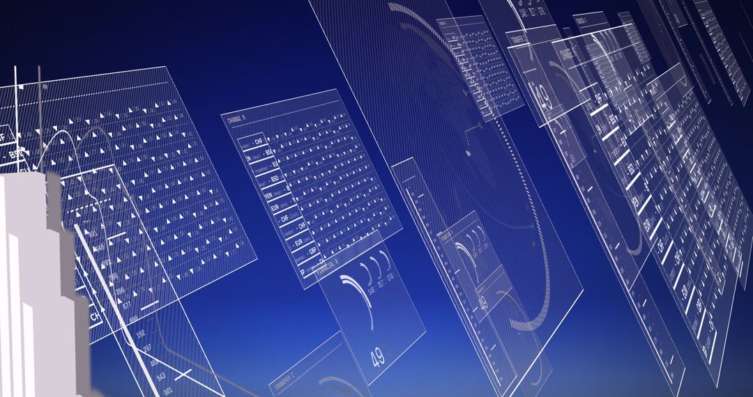 Abstract Digital Interface with Data Display on Blue Background