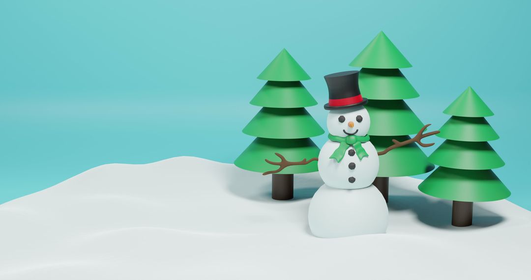 Joyful Snowman and Christmas Trees in Winter Wonderland