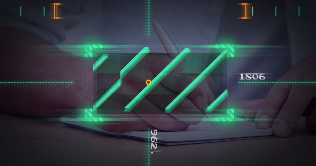 Digital Data Overlay with Businessman Writing