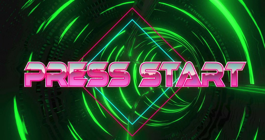 Futuristic Neon Press Start Screen in Virtual Tunnel