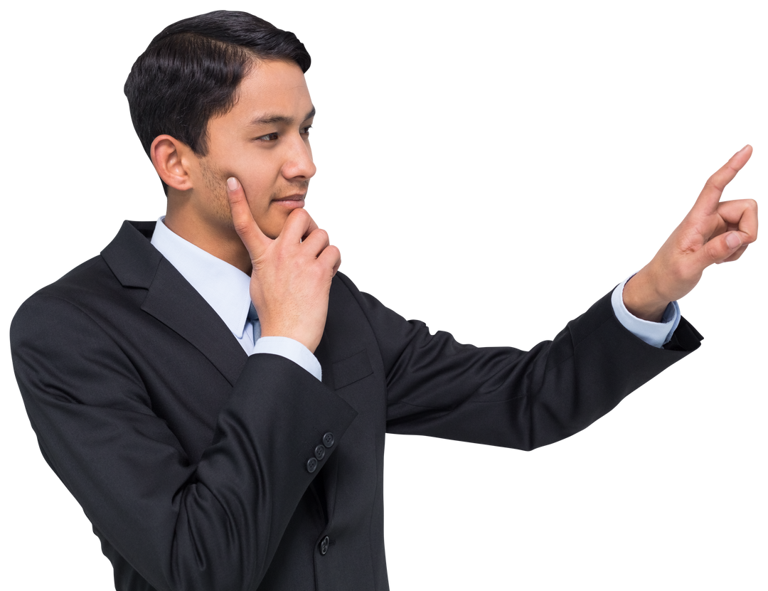 Thinking Businessman Pointing Forward on Transparent Background - Download Free Stock Images Pikwizard.com