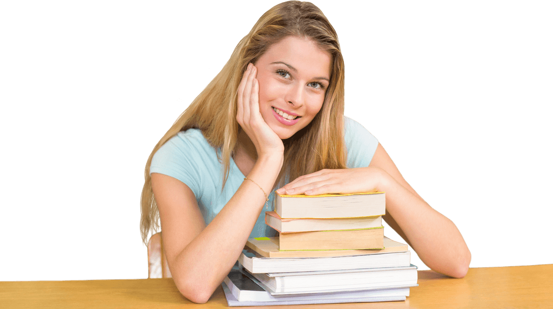Transparent Background Portrait of Female Student with Books