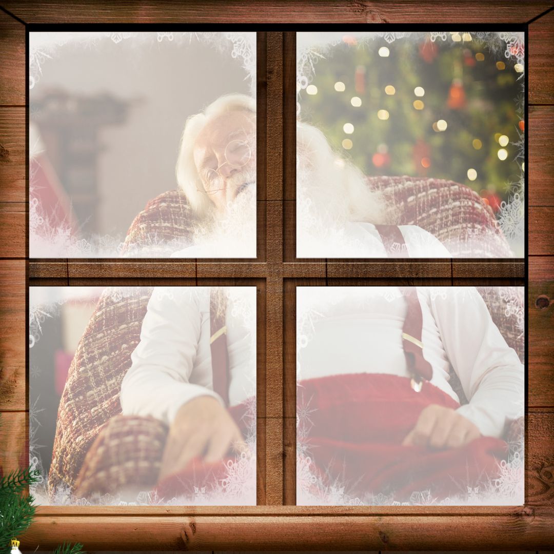 Santa Claus Resting by Winter Window with Frost