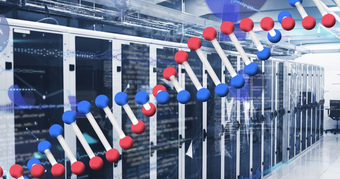DNA Helix and Data Processing in High-Tech Server Room