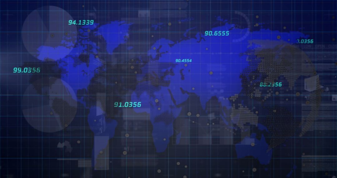 Futuristic World Map with Digital Data Visualization Overlay