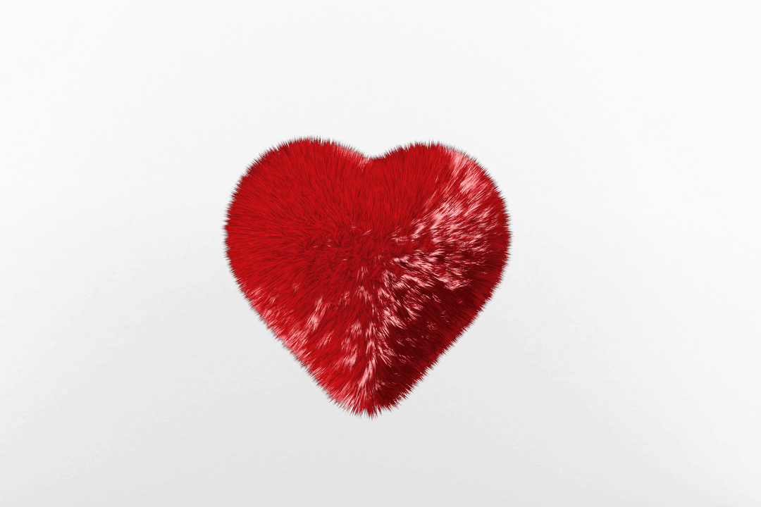 Furry Red Heart on Transparent Background Symbolizing Love