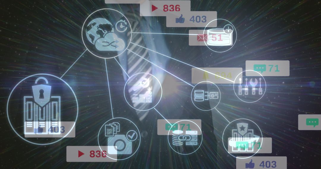 Digital Interface with Social Media Icons and Network Connections