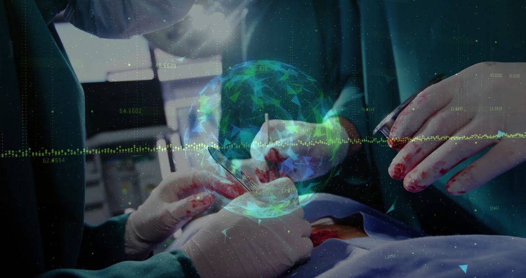 Surgeons Operating with Digital Globe Technology Overlay