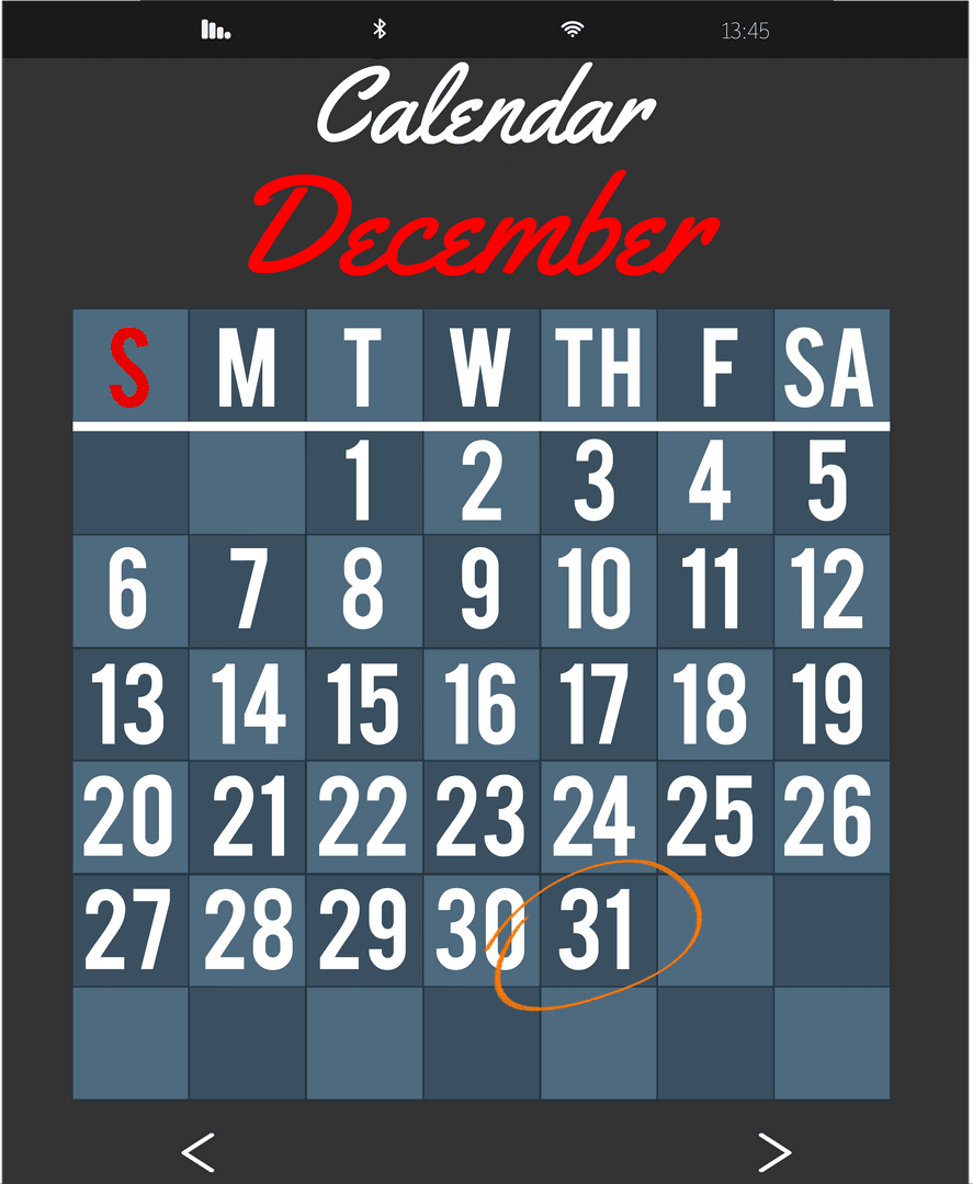Transparent Vector Calendar Highlighting December 31st