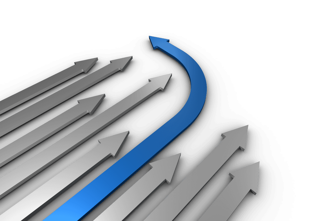 Leading Arrow Breaking Away from Pack on Transparent Background