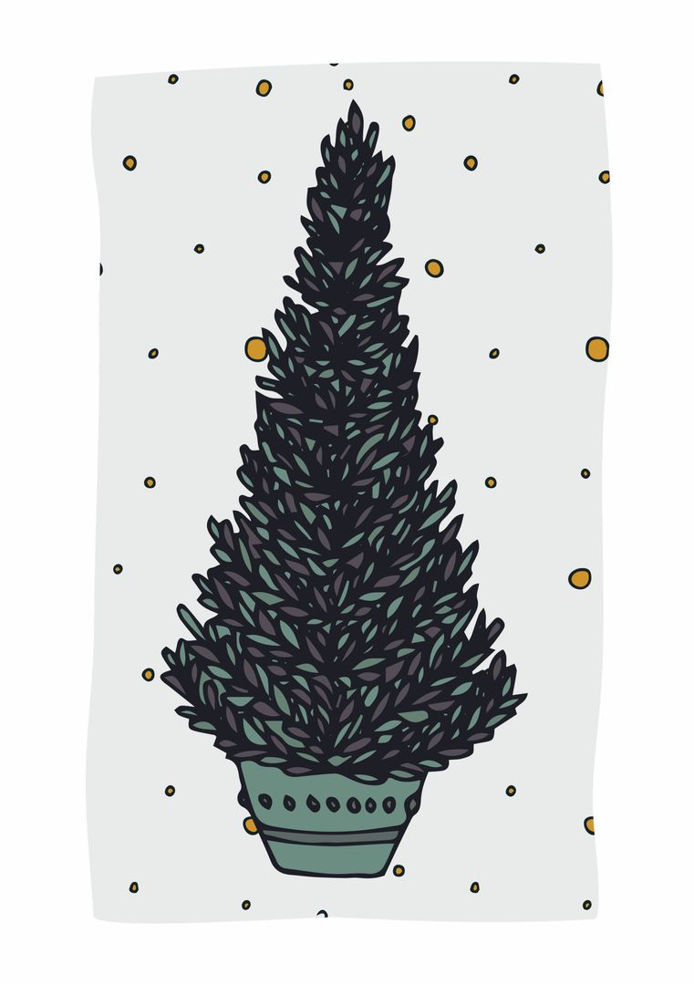 Festive Illustrated Christmas Tree with Snowflakes
