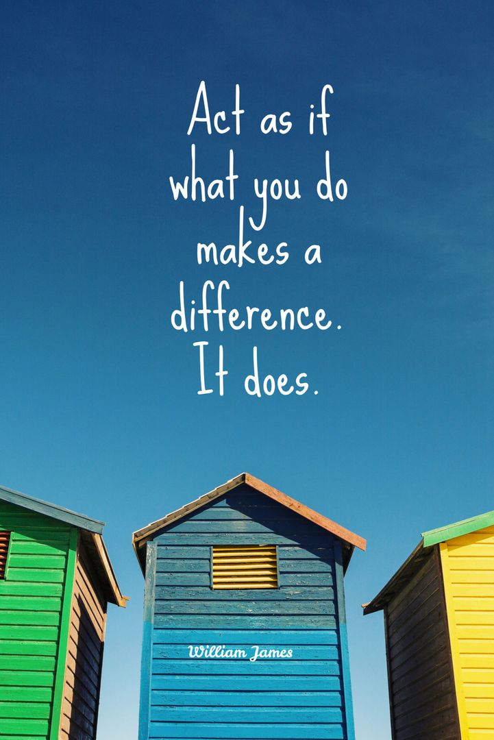 Inspirational Quote with Colorful Beach Huts Under Clear Sky - Download Free Stock Templates Pikwizard.com