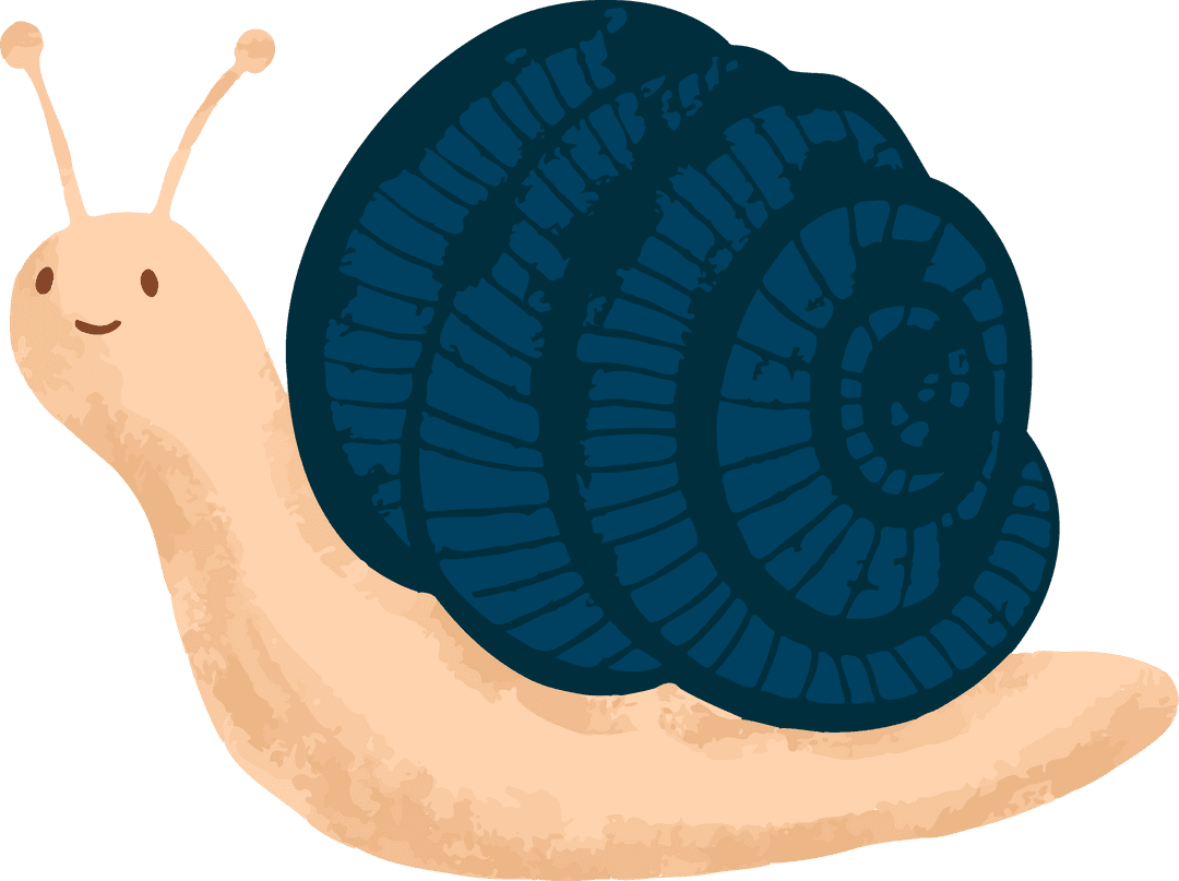 Cartoon Snail with Dark Blue Shell on Transparent Background