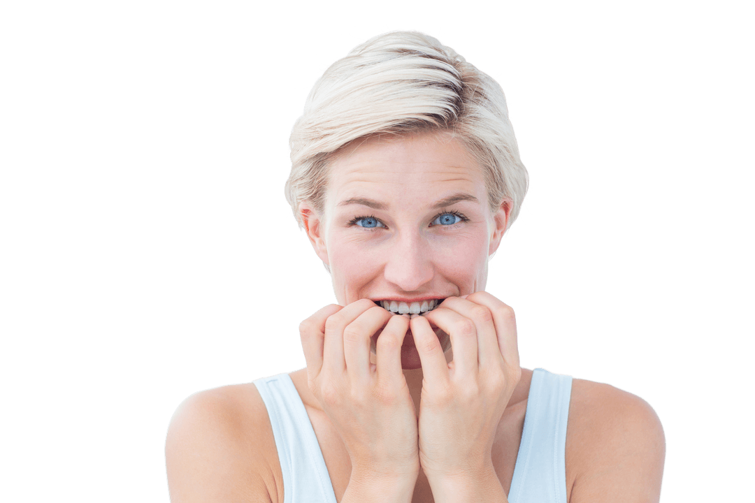 Nervous Woman Biting Nails on Transparent Background