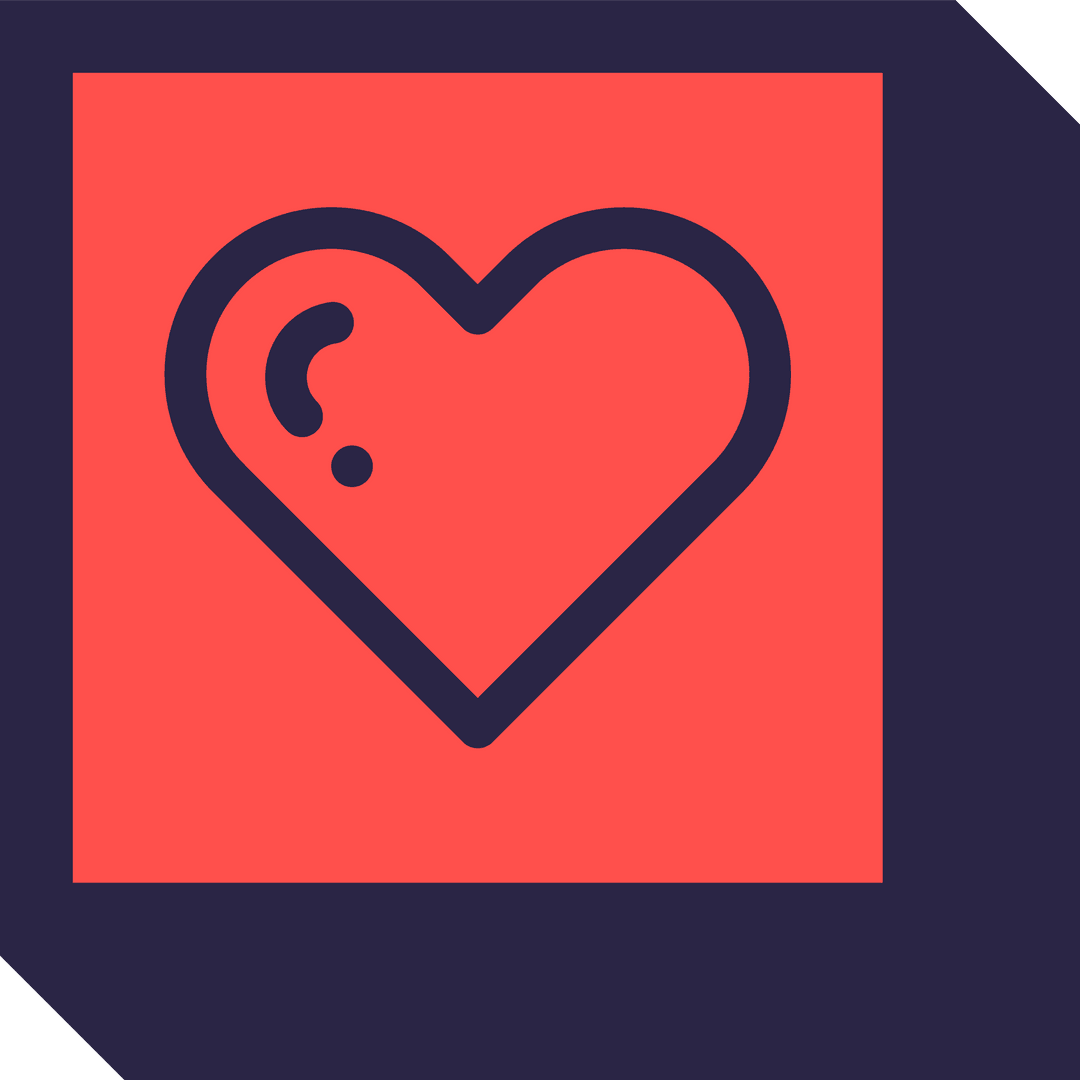 Stylized Heart Icon in Red Square on Transparent Background
