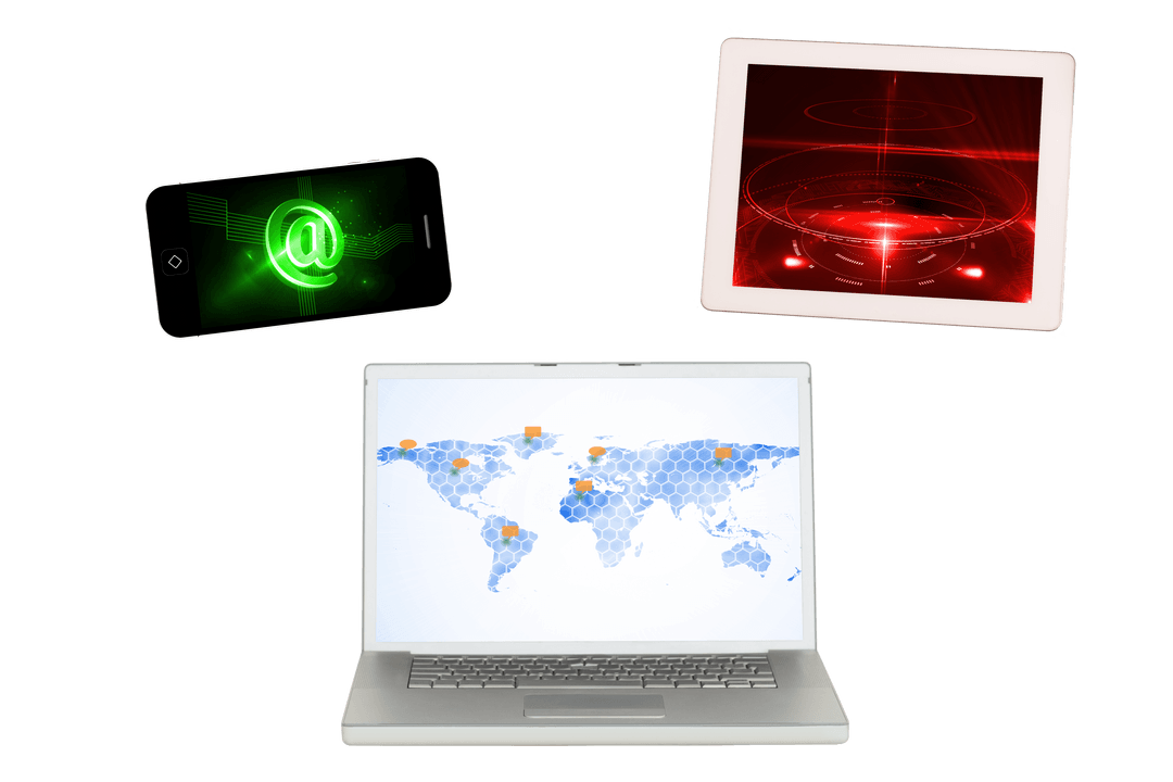 Digital Devices Networked, Transparent Background Ideal for Tech Design