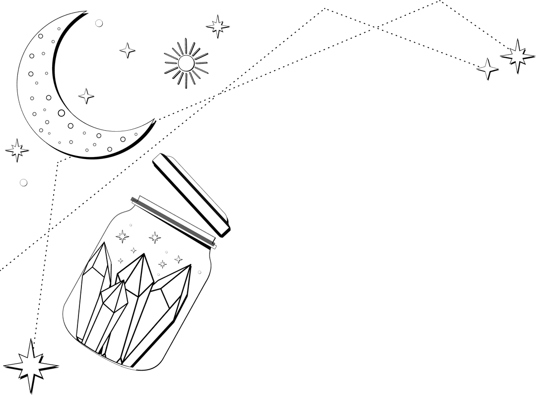 Whimsical Celestial Jar with Crystals on Transparent Background