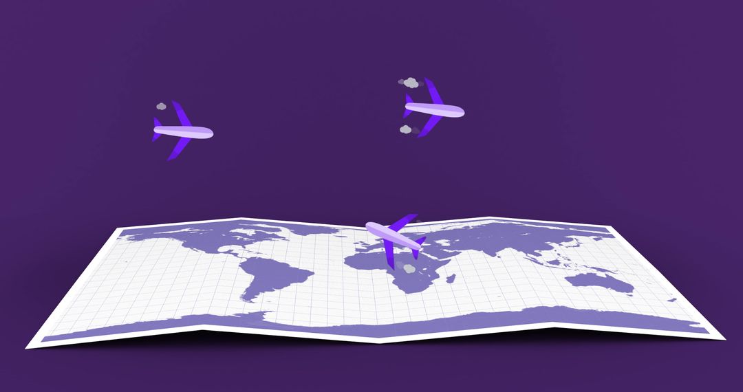Stylized Airplanes Navigating Flat World Map for Travel Concept
