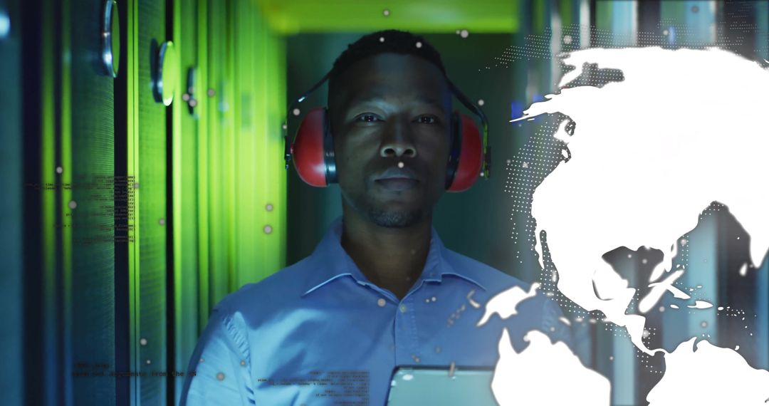 Engineer in Data Center with Global Connectivity Theme