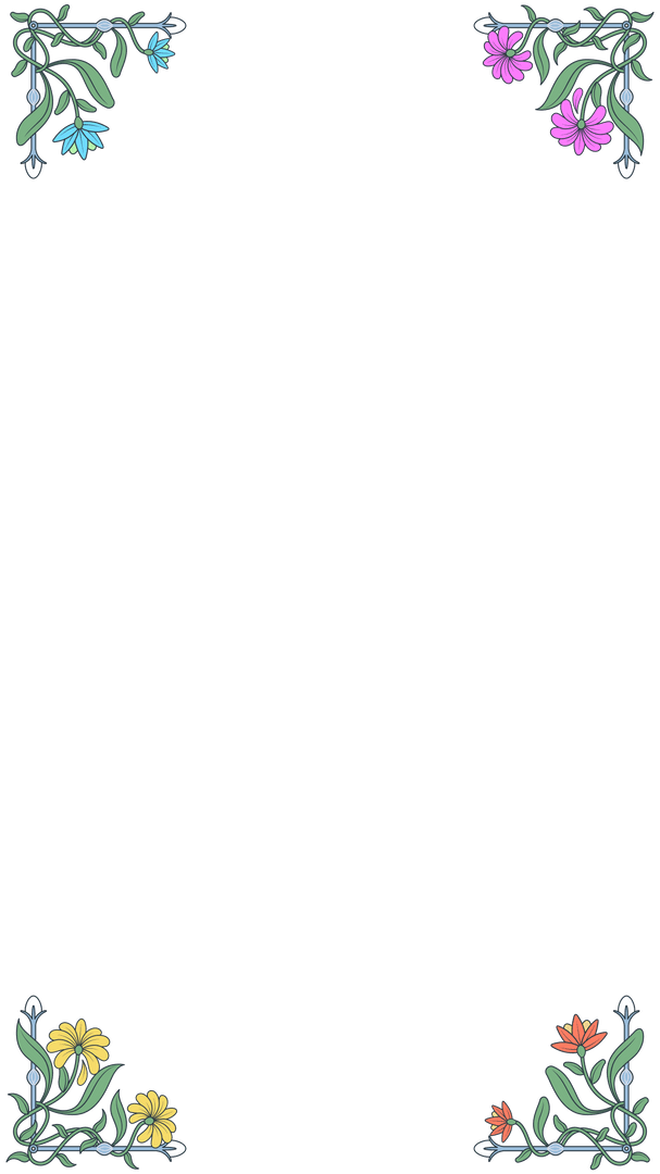 Transparent Floral Border with Vibrant Flowers and Vines