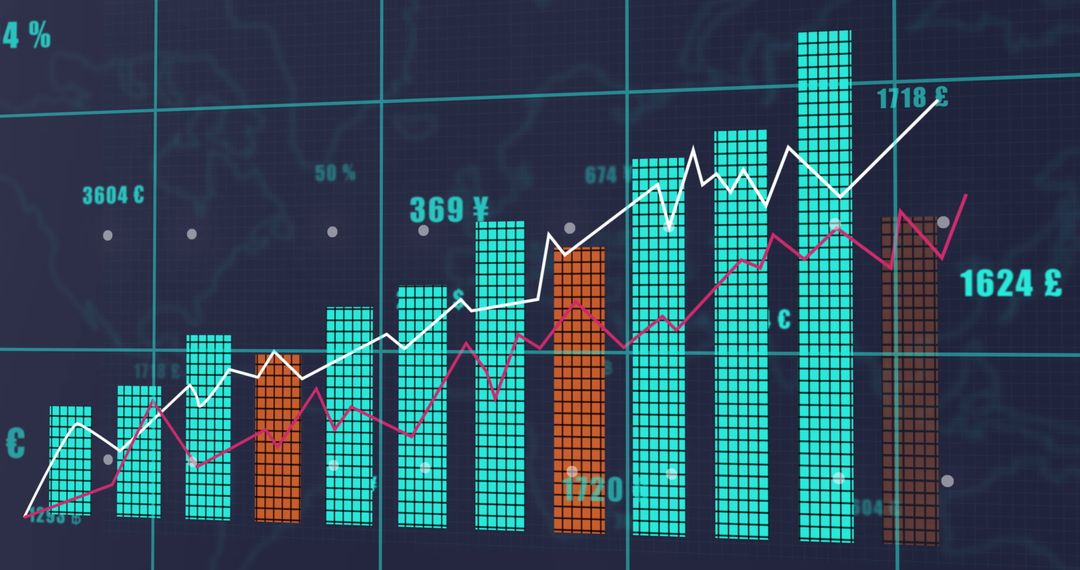 Digital Graph Analytics with Currency Symbols in Virtual Background