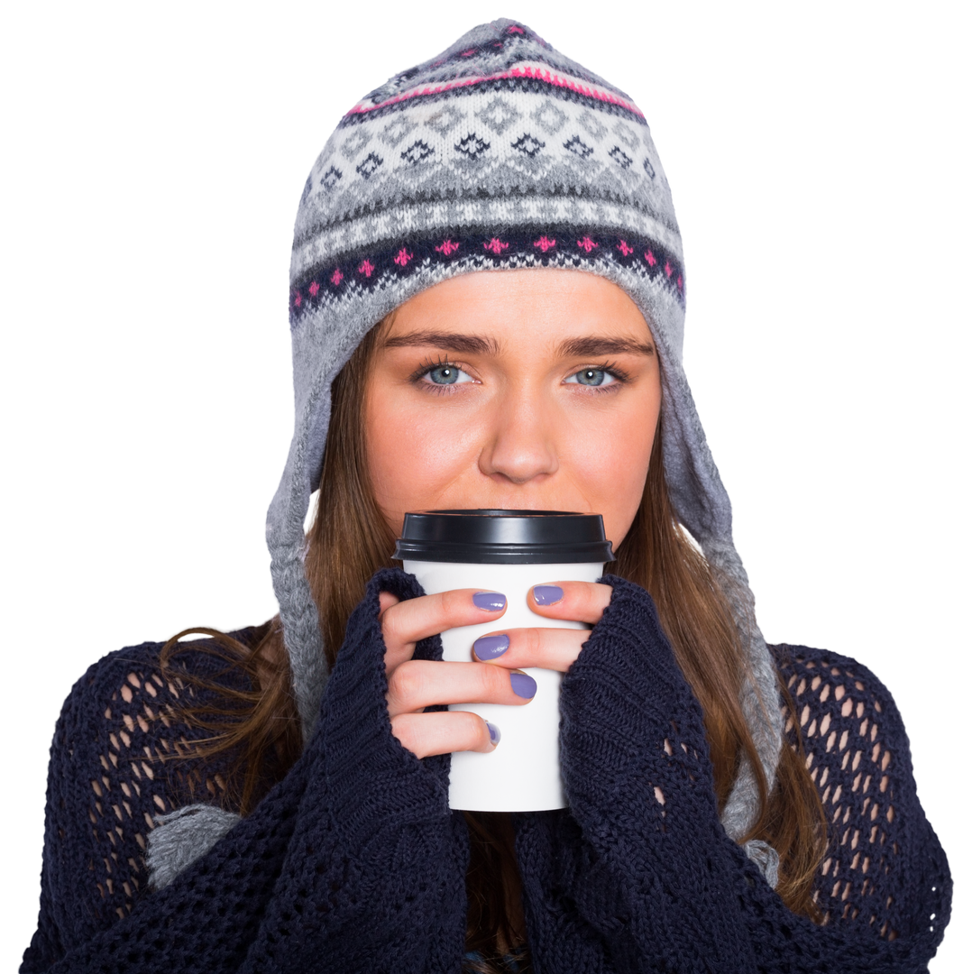 Woman Drinking Coffee Dressed in Winter Clothing with Transparent Background - Download Free Stock Images Pikwizard.com