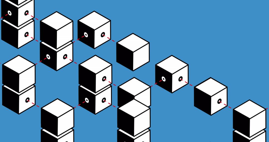 Isometric Cube Pattern on Blue Background with Copy Space