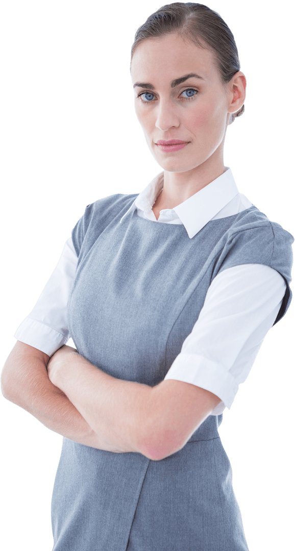 Transparent Businesswoman Confident Pose with Arms Crossed