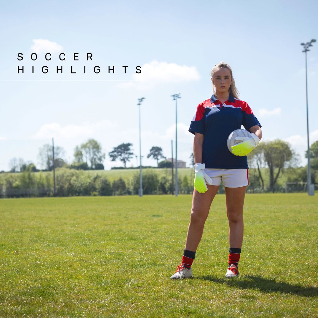 Female Soccer Goalkeeper on Sunny Field with Ball