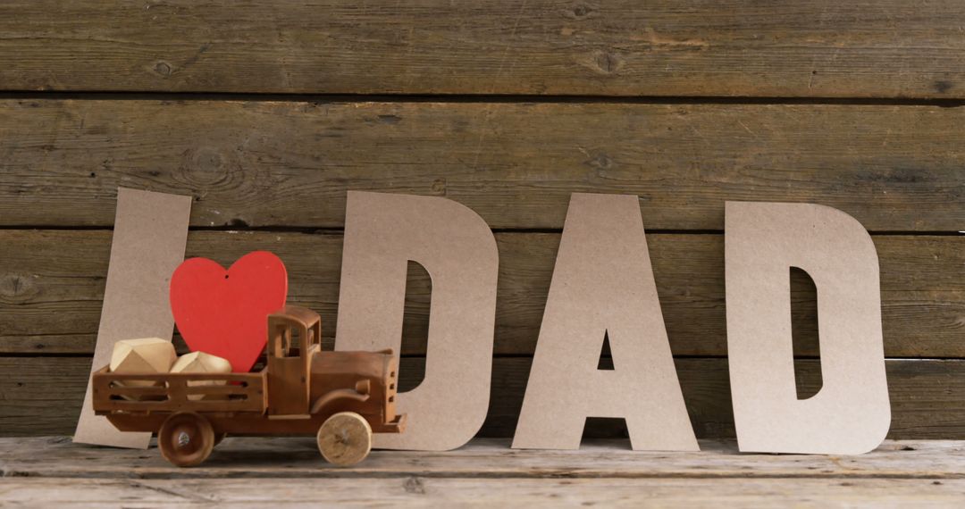 Father's Day Card with Wooden Letters and Toy Truck on Wooden Background - Free Images, Stock Photos and Pictures on Pikwizard.com