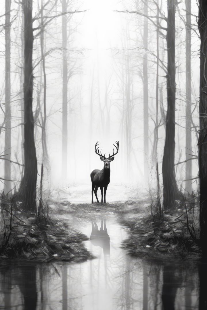 Majestic Stag Standing in Misty Forest Clearing - Free Images, Stock Photos and Pictures on Pikwizard.com