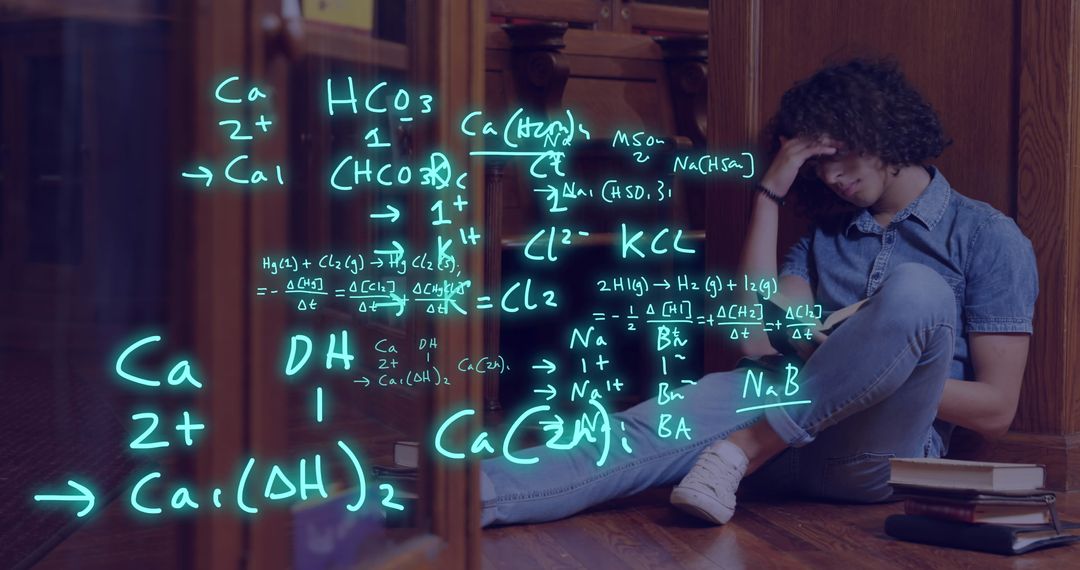 Stressed Student Solving Complex Chemistry Equations