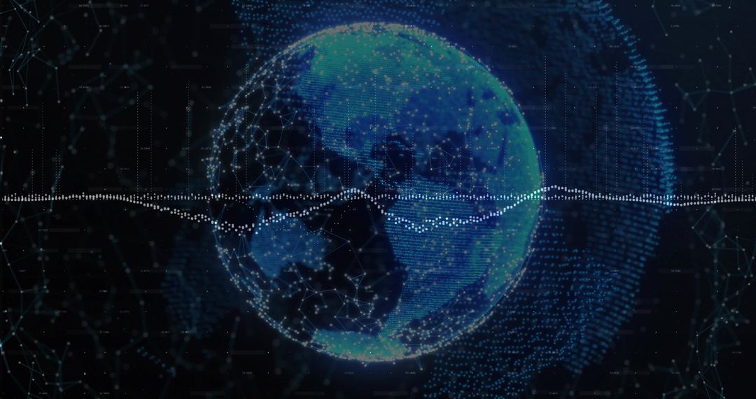 Digital Earth Globe with Data Points and Waveform Illustration