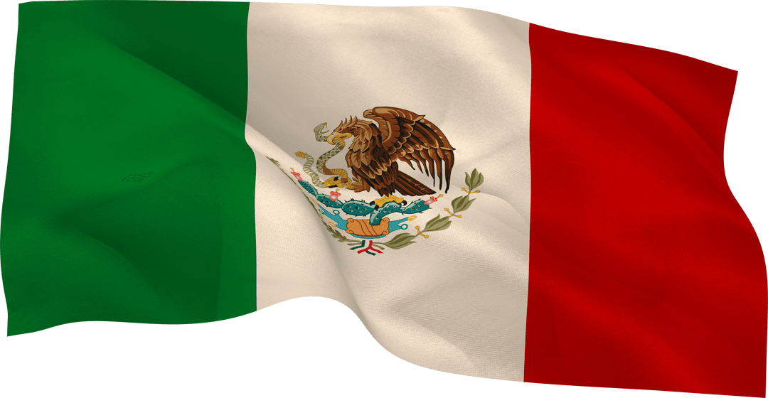 Mexico Flag Waving on Transparent Background