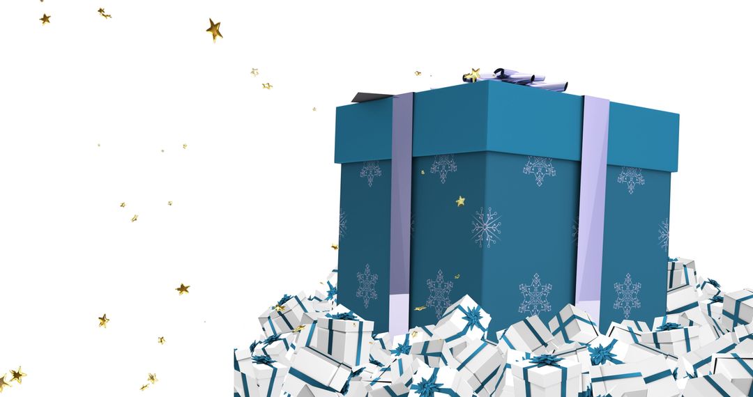 Blue Gift Box with Snowflakes and Many Small Presents