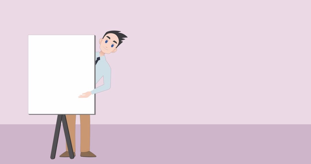 Animated Businessman Preparing Presentation on Blank Board