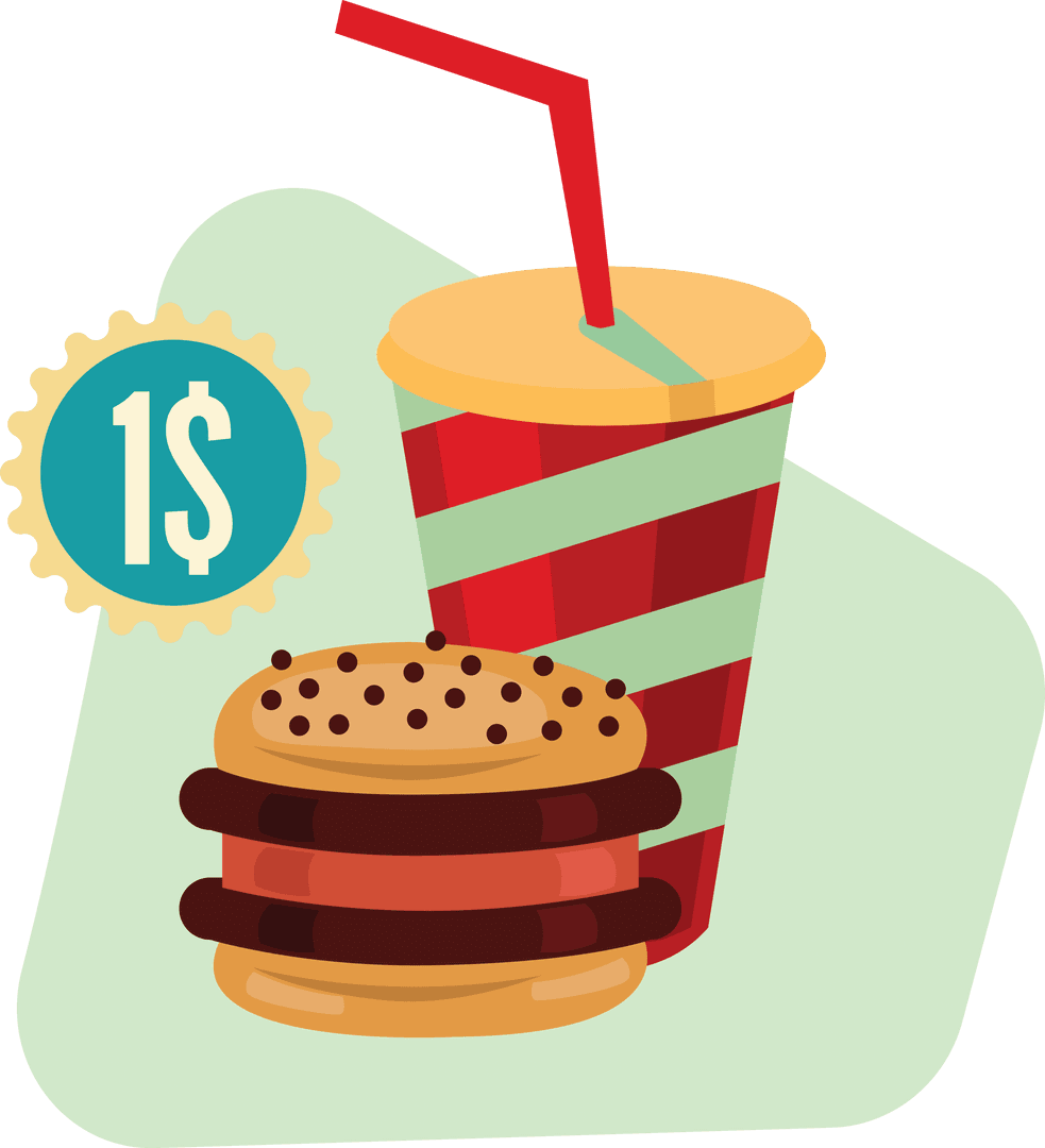 Transparent Vector of Burger with Drink and Dollar Icon