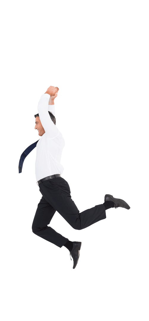 Caucasian Businessman Jumping in Joy on Transparent Background