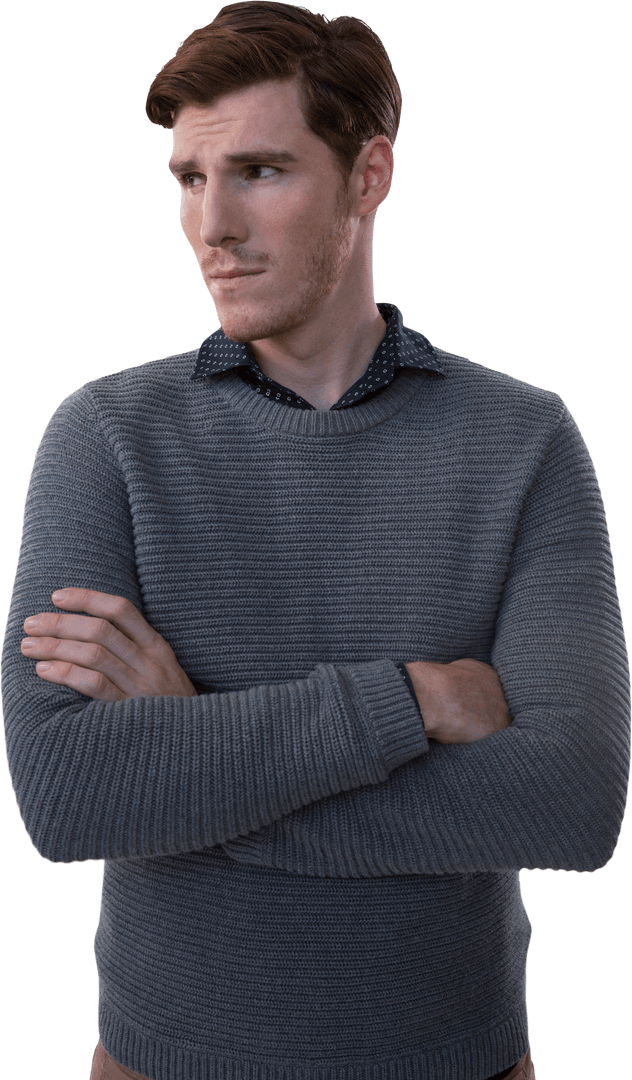 Transparent Image of Thoughtful Businessman With Arms Crossed