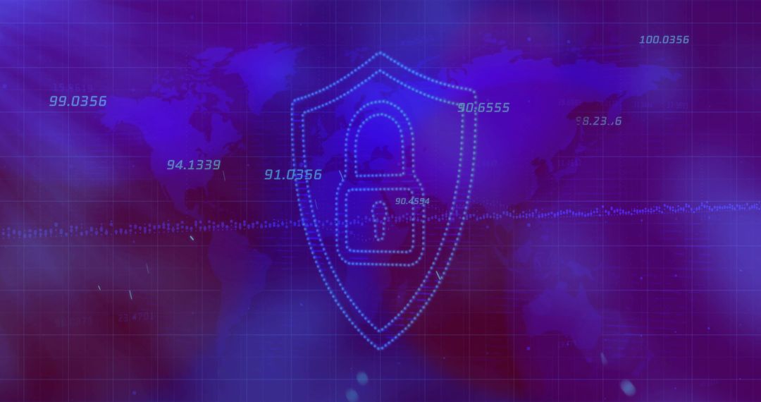 Digital Security Interface with Shield Padlock and World Map